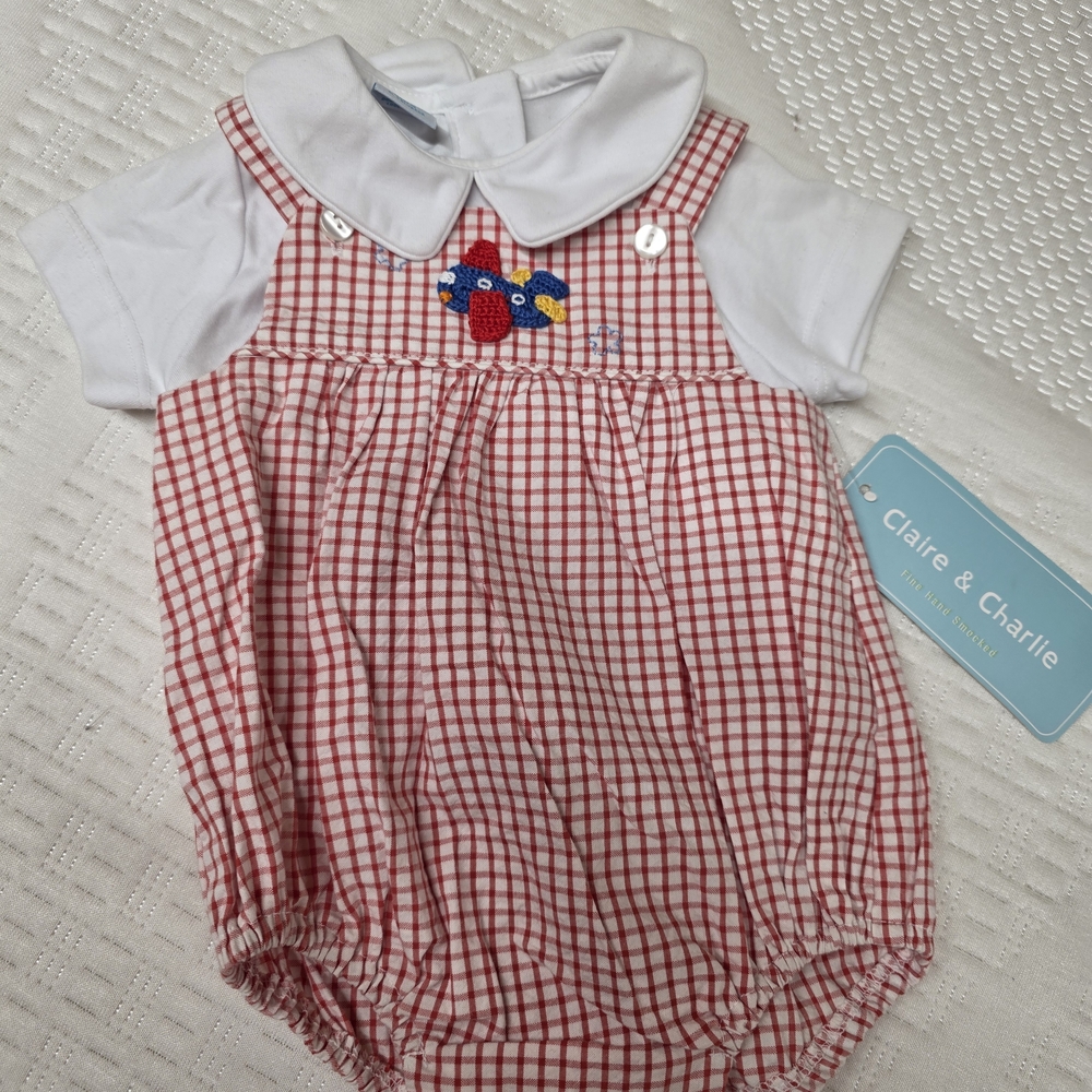 Claire & Charlie Red Gingham Baby Matching Set with White Collar